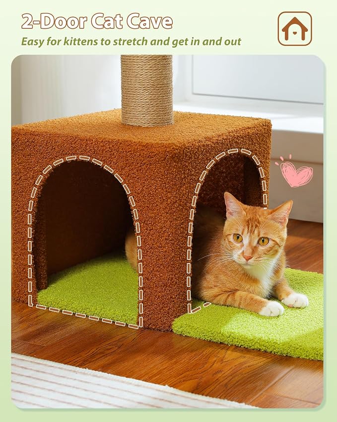 35" Flower Cat Tree for Kittens with Hammock & Sisal Posts, Brown | Flower-shaped top perch, Metal frame hammock, Sisal scratching posts, Cozy pink condo, Sturdy stable base, For small cats - Image 5