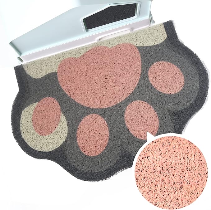 Cute Cat Litter Mat 24”x16”, Litter Box Mat, Litter Trapping Mat, Soft on Kitty Paws, Easy Clean, Anti Slip, Pet Accessories, Door Floor mats - Grey Pink by Rarenut