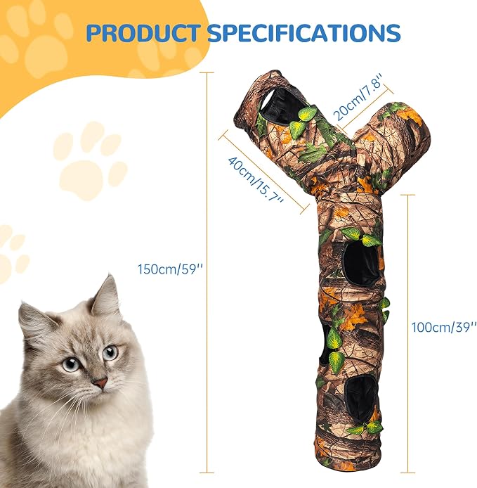 Foldable 3 Way Cat Play Tunnel for Indoor Cats,Cat Tunnel Toy | Camouflage Tree Bark Cat Tube with Peek Hole & Crinkle Paper ,Interactive Play Toy for Cat Kittens, Rabbits & Small Animals - Image 7