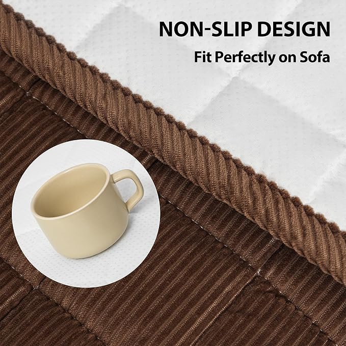 Fixwal Waterproof Corduroy Dog Couch Cover, 27.6" x 70.9", Dark Brown | Integrated TPU Barrier, Non-Slip Backing, Machine Washable, Pet Friendly, Easy Clean Pet Hair, Soft Sofa Cushion Protector - Image 5