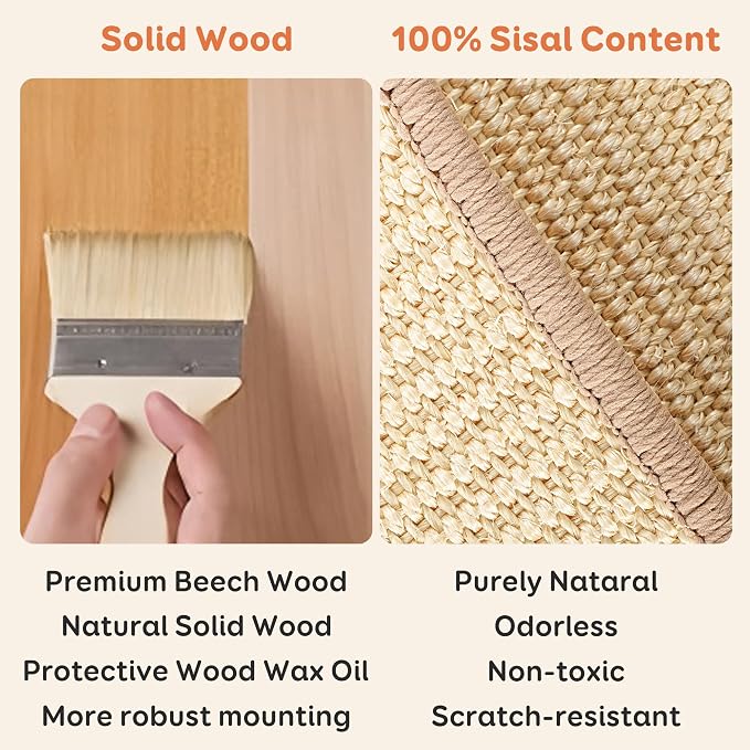 Sisal Cat Scratcher Bed, Beech Wood Cats Hammock,Cat Scratch Pad Indoor cat Toy,Durable Cat Scratching Post, Furniture Protector for Cats' Clawing and Play - Image 8
