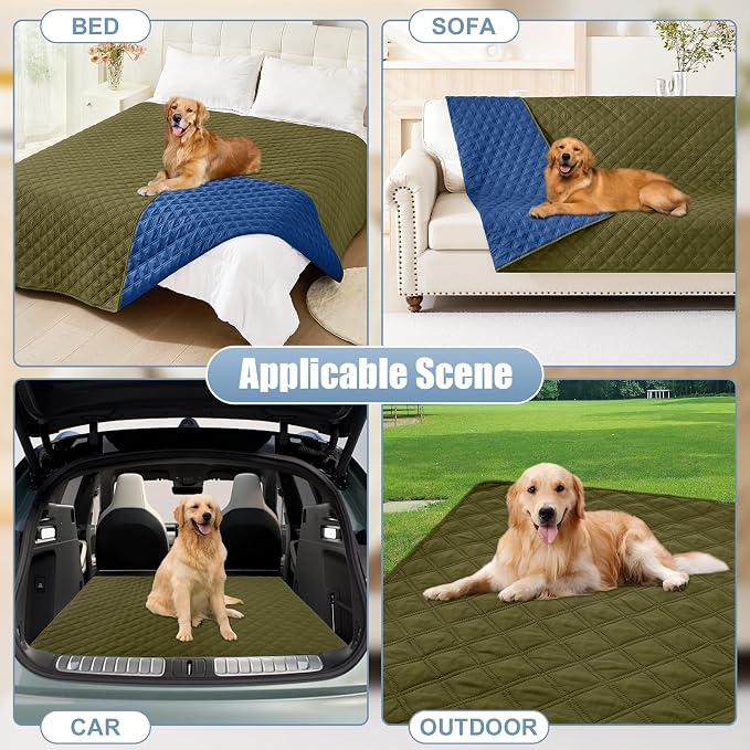Smiry Waterproof Reversible Dog Bed Cover Pet Blanket | Pet Friendly, Soft Fabric, Washable Dog Blanket for Furniture Bed Couch Sofa, Checkered (82"x120", Green/Navy) - Image 7