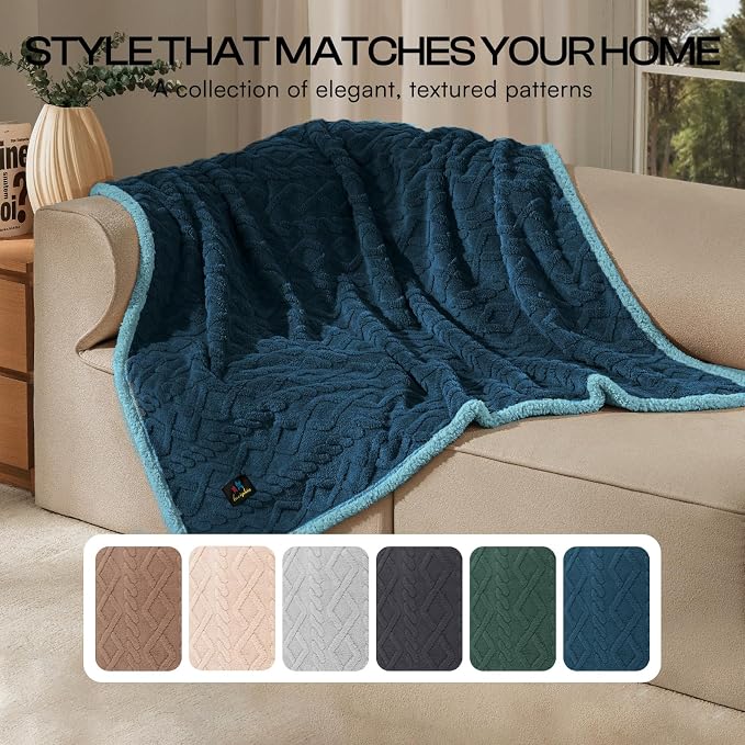 Luciphia Waterproof Dog Blanket, Reversible Sherpa Fleece for Couch Cover | Reversible waterproof pet blanket with soft Sherpa fleece; machine washable, protect couch bed car, Navy-thicken 57" x 40" - Image 5