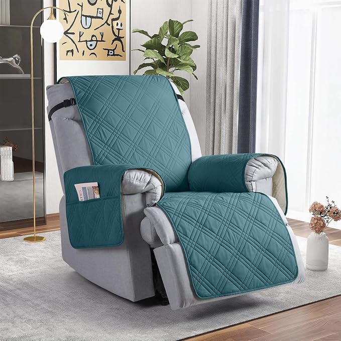TAOCOCO Waterproof Recliner Chair Cover, Non Slip Oversized Recliner Covers for Recliner Chair with Pocket, Reclining Chair Cover Furniture Protector for Kids, Dogs(28'', Peacock Blue) - Image 7