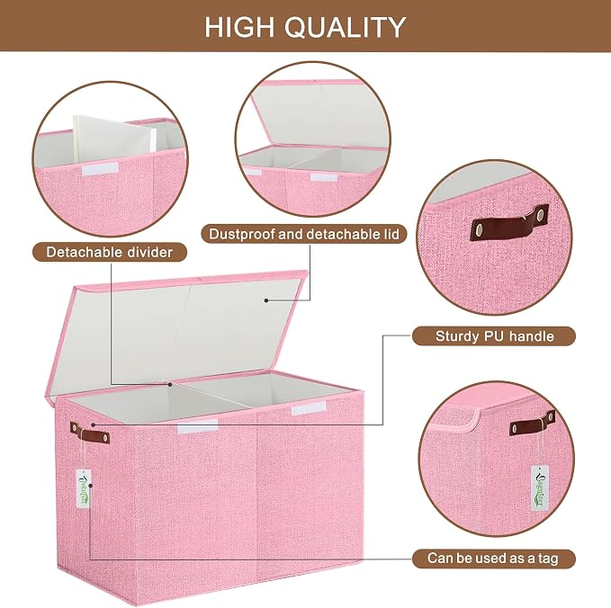 Bagnizer Large Toy Storage Box with Lids, Collapsible Sturdy Baby Storage Organizer Chest Bin Basket for Kids, Boys, Girls, Playroom, Nursery, Bedroom, Closet 25"x13"x16" (Pink) - Image 8