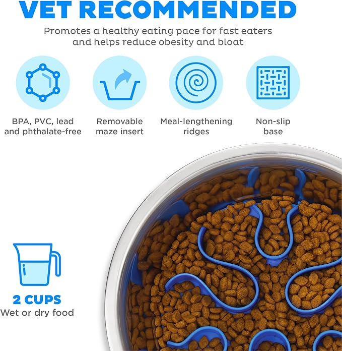 Outward Hound Fun Feeder Stainless Steel Slo Bowl for Dogs, Medium, 8.3" | Slows Fast Eaters, Can Aid Digestion, Holds 2 Cups Dry or Wet Food, Removable Maze, Non-Slip, Fits Raised Feeding Stations - Image 3
