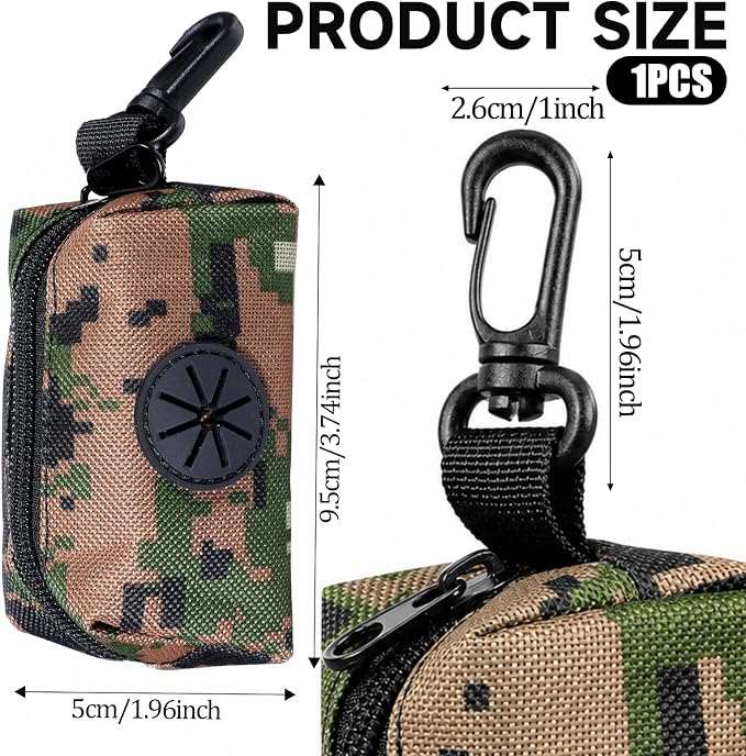 Poop Bag Holder for Leash, Large Opening Soft Fabric Doggy Waste Bag Dispenser with Zipper Camouflage Pattern Pouch for Easy Pull Out, Pet Poop Carrier with Clip for Retractable Leash Walking - Image 2