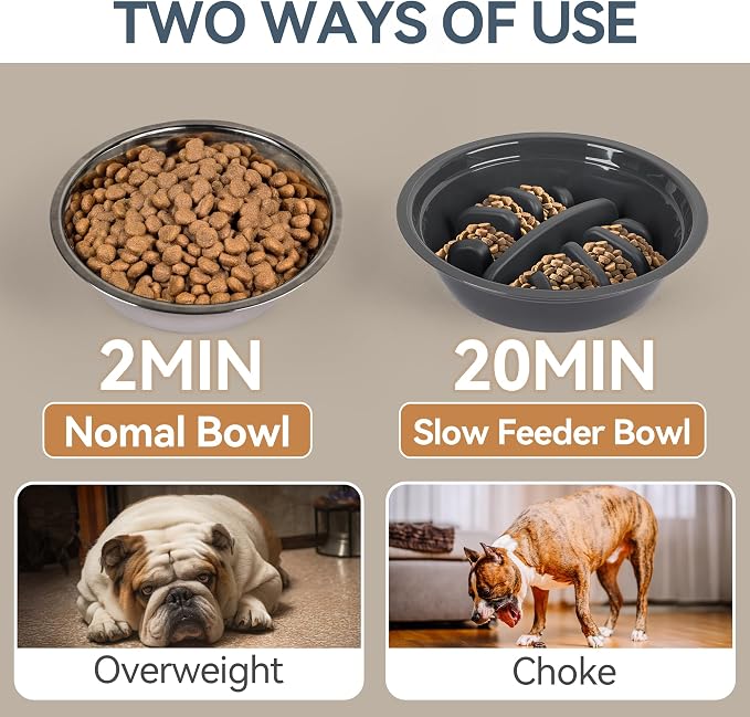 PAWISE Elevated Dog Bowls, 5 Height Adjustable Raised Dog Bowl Stand with 1 Slow Feeder Bowl & 2 Stainless Steel Bowls, Non-Slip Dog Feeding Station for Large, Medium, Small Dogs and Cats, Black - Image 5