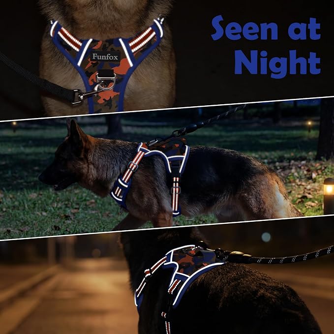 Dog Harness No Pull, Adjustable Pet Vest Harness, Super Soft Material with Vertical Handle Easy Control, Reflective Night Walking, 2 Leash Clips for Large Dogs, Camo Orange, L - Image 8