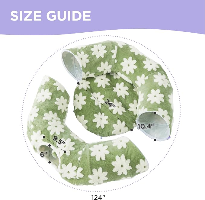 Lesure Donut Cute Jacquard Large Cat Tunnel Bed Kitten Toys for Dog Bunny | 39.5x39.5x10in,Round Large Cat Bed Tube for Multi Kittens,Pet Peekaboo Cave Toy,Spiral Hideaway,Washable Cushion,Green - Image 5