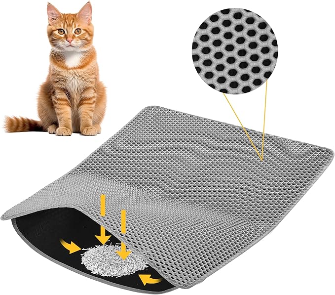 Cat Litter Mat 24 x 18 Inch, Double-Layer Honeycomb Litter Trapping Mat with Waterproof Leatherette Bottom, Urine-Resistant, Non-Slip, Easy to Clean, Gray by Y-jiayol