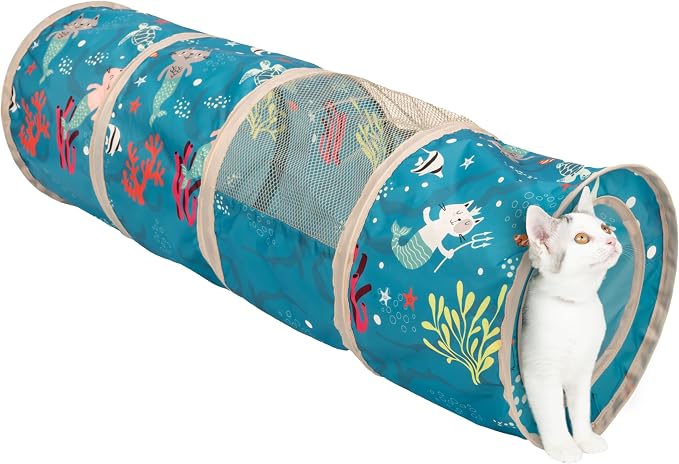 Kitty City Ocean-Themed Cat Play Furniture Set, Collapsible Pop-Up Cat Toys Combo with Cube, Tunnel & House, Indoor Kitty Playground for Play, Hiding & Lounging - Image 4