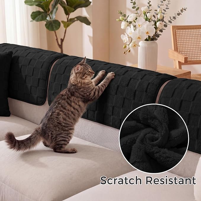 Foxdecor Couch Arm Covers for Sofa Arm Chair Covers Set of 2 | Sofa Arm Covers Cat Scratch Resistant Couch Protectors, Washable Armrest Cover Furniture Arm Covers, Black 20x20 in - Image 3