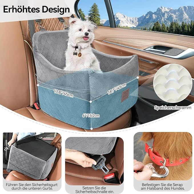 GL GLENSLAVE Dog Car Seat for Small/Medium Dogs, Dog Booster Car Seats with Thick Cushion for Dogs Under 35lbs, Detachable Washable Pet Carseat with Storage Pockets, 2 Safety Belts - Image 4