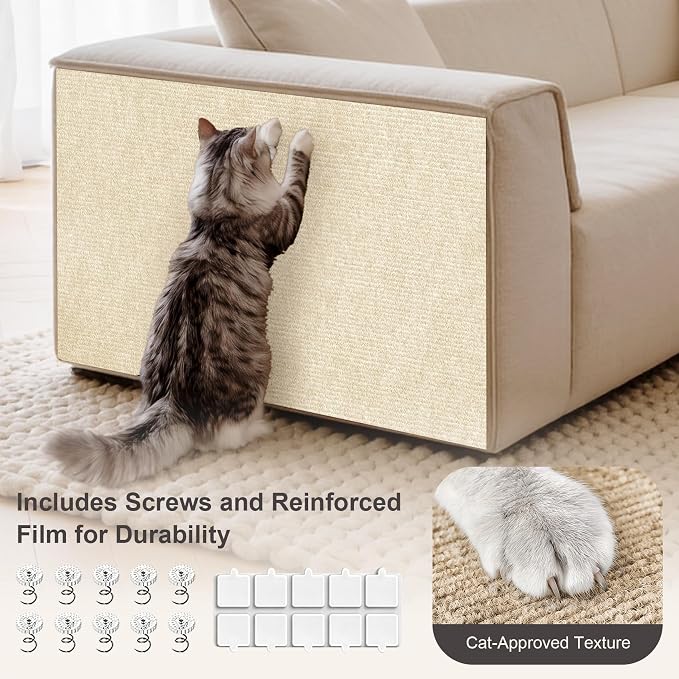 Cat Scratcher, 39.7x15.7” Cat Scratch Furniture Protector | Trimmable, No-Shedding Cat Scratch Pad with Self-Adhesive Backing for Climbing, Protects Walls, Carpet and Couch, Beige - Image 4