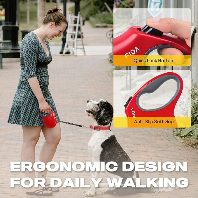 Fida Retractable Dog Leash, 16 ft Dog Walking Leash for Small and Medium Dogs up to 44lbs, 360° Tangle-Free, Red - Image 5