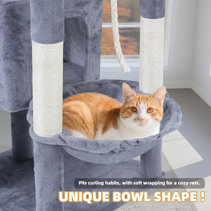 TWDEPART 37.5" All-in-One Cat Tree Tower with Scratching Board & Posts Cozy Sleeping Perch Hammock and Toy Balls,Grey - Image 6