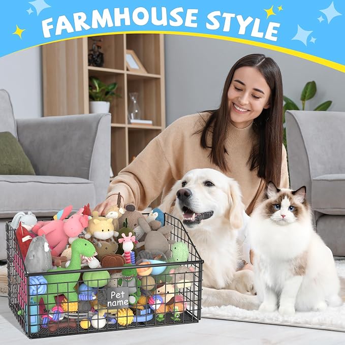 Kaiferty Indestructible Dog Toy basket, Large Toy Bin for Dogs,Pet Toy Bin Dog Metal Basket Organizer Storage for Toys Food Storage (Black) - Image 6