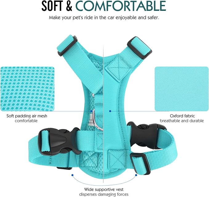 Pawaboo Dog Car Harness, Adjustable Dog Safety Vest Harness with Seat Belt | Breathable Pet Vest & Dogs Safety Tether with Elastic Bungee for Small Medium Large Pet, XL, Blue - Image 4