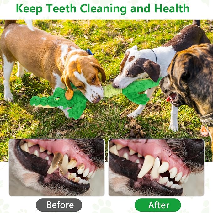 Letsmeet Large Squeaky Alligator Dog Toys, Interactive Puppy Toys with Crinkle Paper, Pull Tug of War Dog Toy, Plush Dog Chew Toys for Small, Medium, Large Breed - Image 5