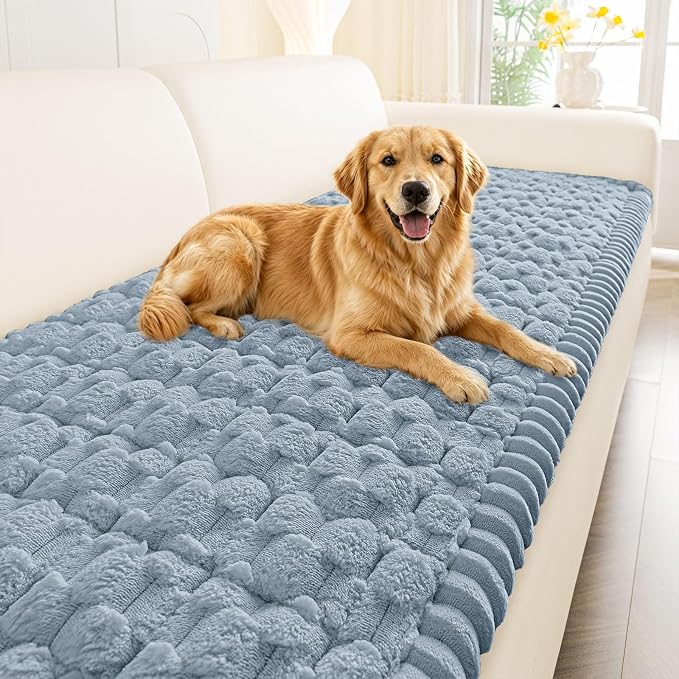 Smiry Non Slip Couch Covers for Dogs, Scratch Resistant Pet Sofa Protector | Machine Washable Soft Fuzzy Thick Furniture Cover for Sofa Loveseat Sectional Large Dogs, Airy Blue, 27.6" x 88" by Smiry