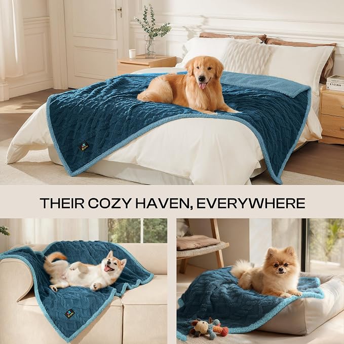 Luciphia Waterproof Dog Blanket, Reversible Sherpa Fleece for Couch Cover | Reversible waterproof pet blanket with soft Sherpa fleece; machine washable, protect couch bed car, Navy-thicken 57" x 40" - Image 4