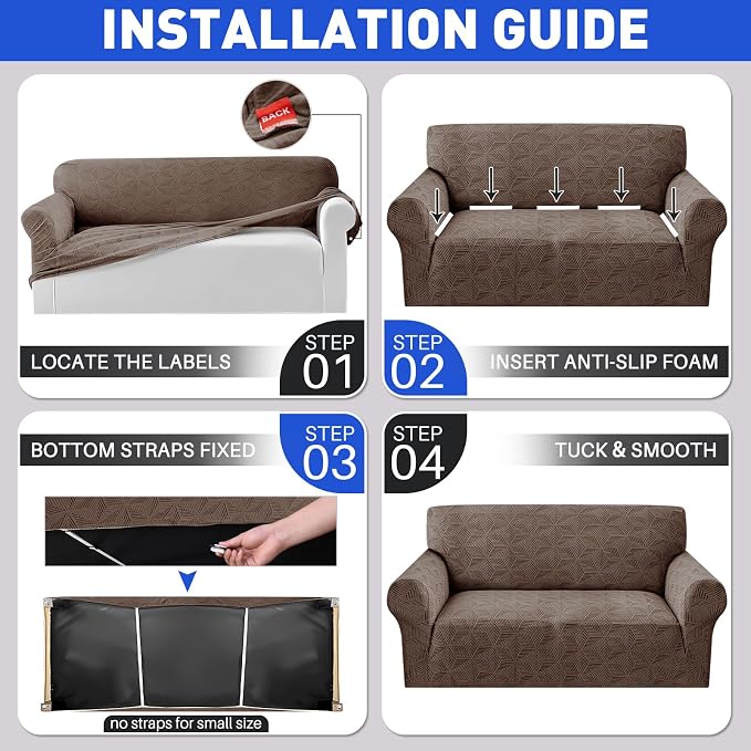 YEMYHOM 1 Piece Stretch Couch Covers for 2 Cushion Couch, Jacquard Loveseat Cover with Non-Slip Elastic Bottom, Thickened Slipcover Furniture Protector for Dogs Pets (Medium, Brown） - Image 7