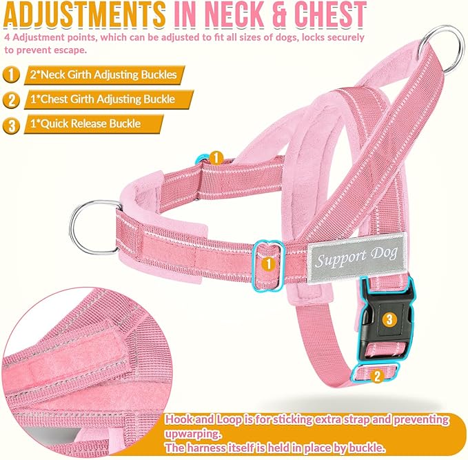 Lukovee No Pull Dog Harness and Leash Set, Soft Padded Vest with Front Clip | Adjustable, No Choke, Reflective,Durable Easy Control Pet Vest Harness for Safe Walking for Medium Large Dogs (Pink, L) - Image 3