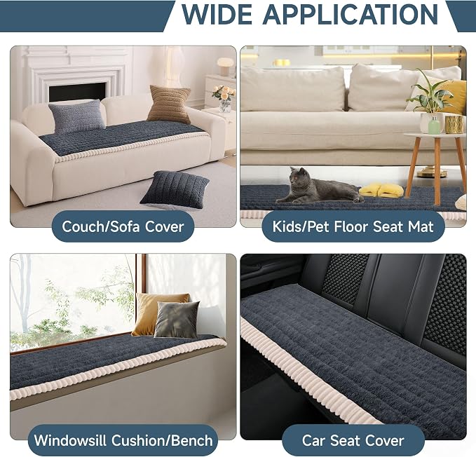 OTOB Couch Cover for Dogs Washable, Non Slip Plush Fuzzy Sofa Covers for 3 Cushion Couch All Seasons, Kids Pet Friendly Soft Cozy Furniture Protector Sofa Slipcovers (Dark Gray, 27.6" x 82.7") - Image 6