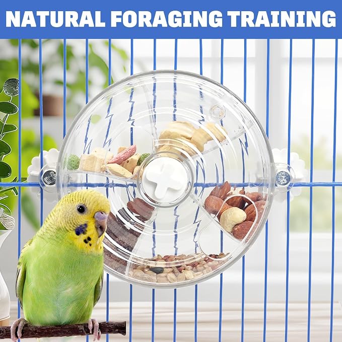 BNOSDM Bird Foraging Toy Creative Feeder Systems with Seed Food Rotating Wheel for Enrichment & Training Parrot Puzzle Toys Ideal for Small and Medium Cockatiel Parakeet ConureWhite - Image 2