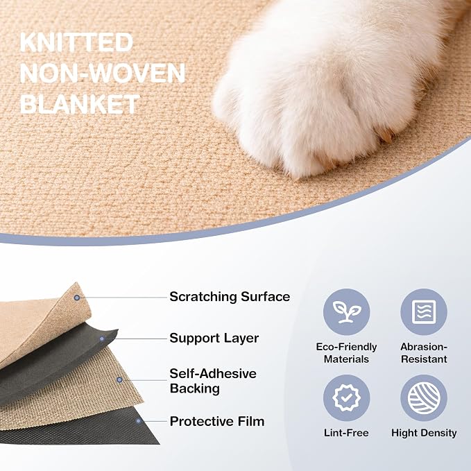 157.5" x 15.8" Cat Scratch Furniture Protector, Self-Adhesive Couch Protector from Cat Claws, Cats Scratching Mat for Couch, Sofa, Wall & Door, DIY Cat Scratch Pads Replacement, 2 Pack (Khaki) - Image 7