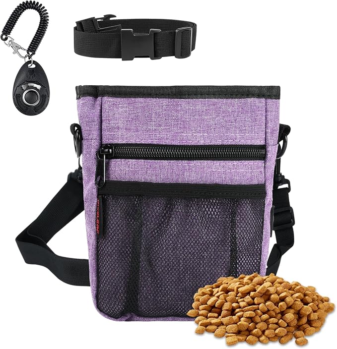 kissleaf Dog Treat Pouch, Magnetic Closure, Dog Clicker- Purple | Dog Training Treat Pouch, Large Size, Nylon Material, Magnetic Closure & Clicker, for Walking, Obedience & Outdoor Use by kisslaef