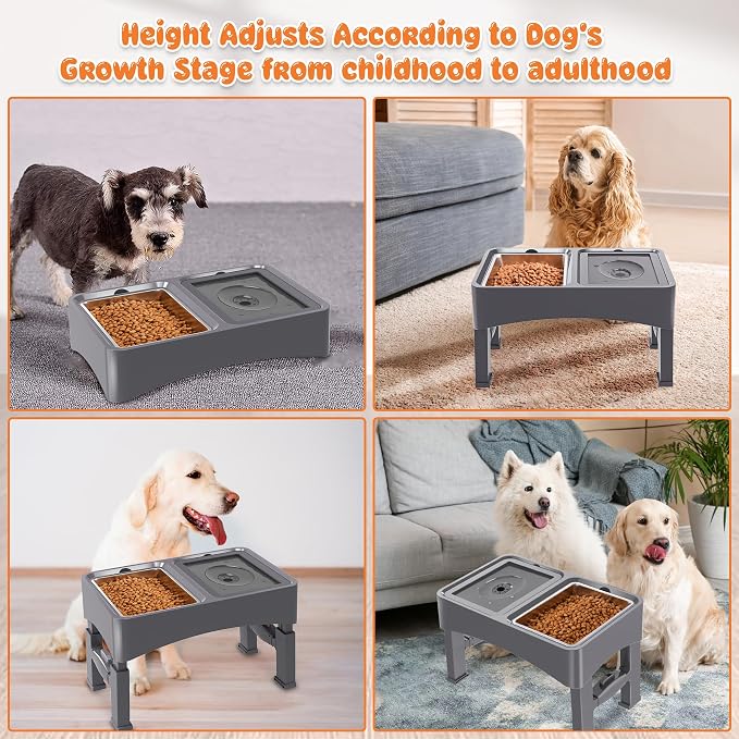 Decflow 2-in-1 Elevated Dog Bowls with 4 Height Adjustable Raised Stand | 304 Stainless Steel Dog Food Bowl, No Spill Water Bowl, DIY Stickers, Anti-Slip Pet Feeder Set for Small, Medium & Large Dogs - Image 6