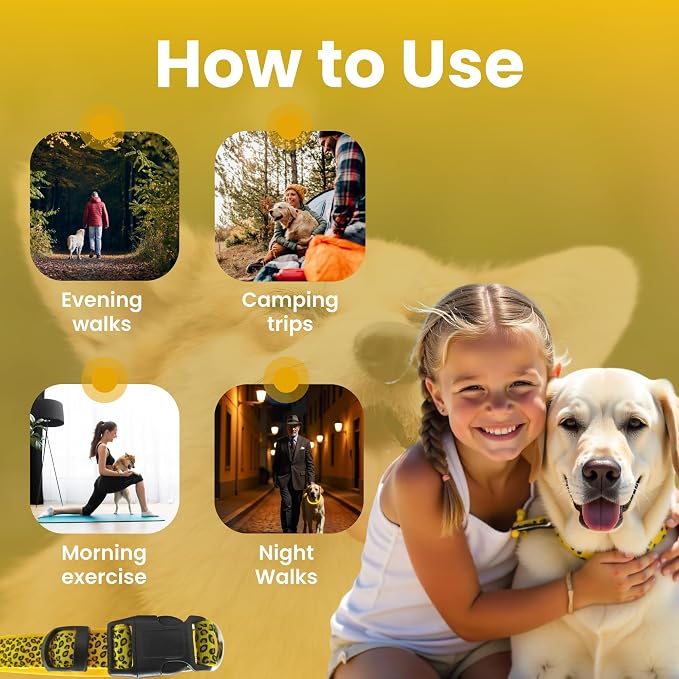 Leopard Dog Collar - Glow in the Dark USB Collar with Rechargeable Battery + Waterproof Design - Light Up Dog Collar - Yellow (Large Size) - Image 6