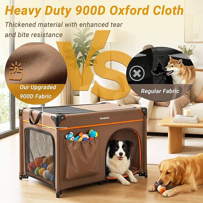 36 Inch Collapsible Travel Dog Crate, 4 Doors & Soft Pet Mat | Portable Dog Travel Crate for Medium Dogs,Large Storage Bag & Breathable Mesh,Soft Sided Dog Crate for Indoor & Outdoor Khaki - Image 6