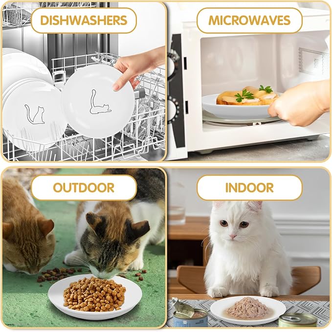 6 Pack Cat Food Bowl, Ceramic Cat Bowls, Anti Whisker Fatigue Cats Bowl Set | 5.5 Inches Shallow Wide Kitten Plates for Food and Water (White-B) - Image 7