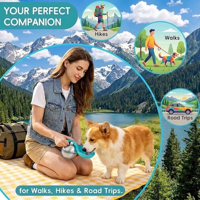 Dog Water Bottle Portable, 2 in 1 Stainless Steel 10oz Dog Water Bowl, Blue | Leak-Proof Pet Water Dispenser for Small & Medium Dogs, Pet Drinking Holder for Walking Hiking Outdoor Activities - Image 5