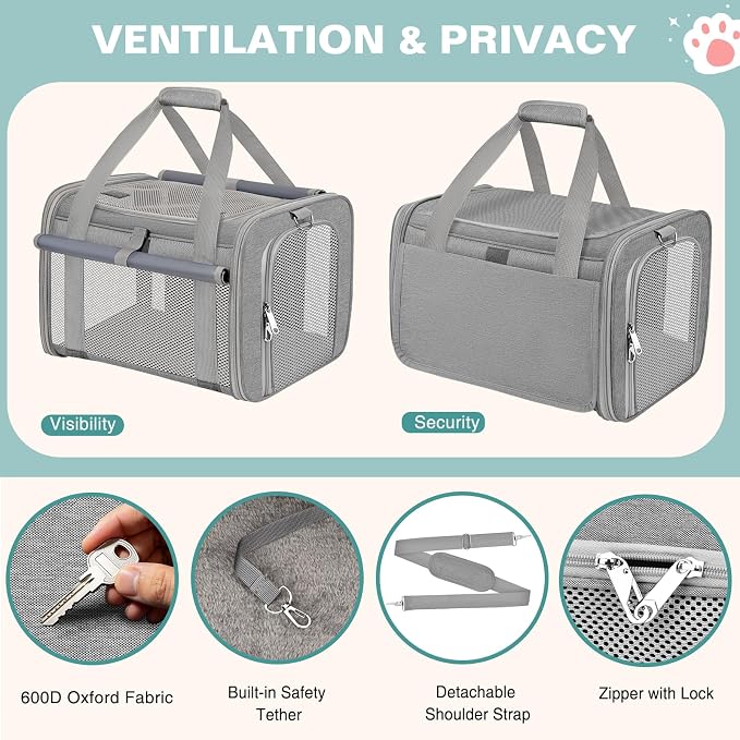 Cat Carrier Airline Approved Privacy Portable Top Load Pet Travel Bag | Soft Sided Pet Carriers for Small Cats Dogs Puppy up to 16 Lbs,Collapsible,Zipper Lock,Luggage Sleeve,2 Storage,Washable - Image 2