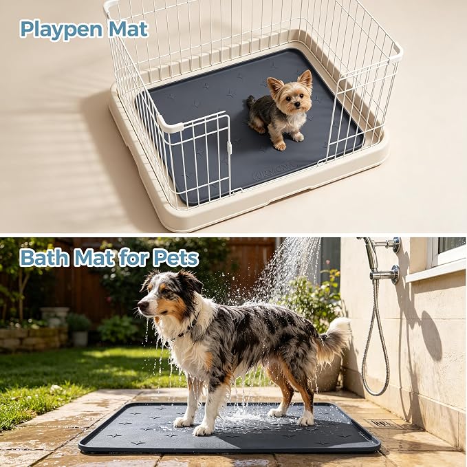URMONA Cat Litter Mat & Dog Food Mat, 35 x 25 in Waterproof Silicone Tray | Raised Edge Tray for Pet Bowls and Litter Boxes, Helps Contain Water, Food and Litter to Protect Floors, Easy-Clean Black - Image 7