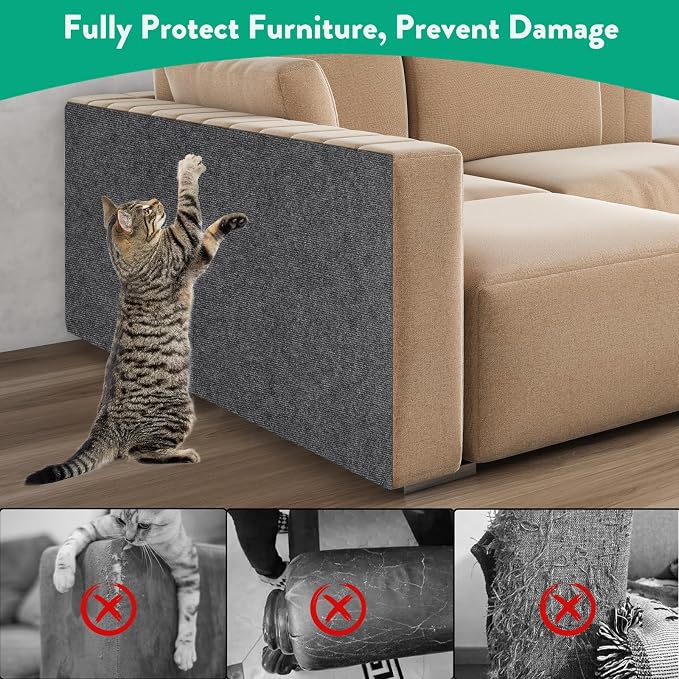 Trimmable Cat Scratcher Mat, 39.4"x15.8" Self-Adhesive Cat Scratching Carpet Pad Replacement for Cat Tree Shelves, Cat Steps and Posts, DIY Cat Scratch Couch Furniture Protector - Image 4