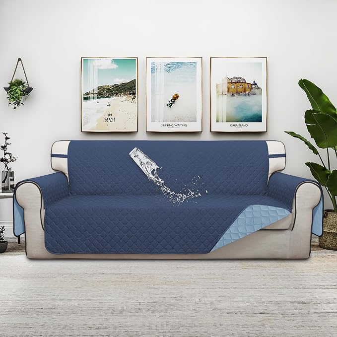 ISSUNTEX Double Protection 100% Waterproof Sofa Covers for Living Room, Reversible Couch Covers for 3 Cushion Couch Sofa, Furniture Protector Sofa Cover for Pets (X Large, Dark Blue/Light Blue) - Image 2