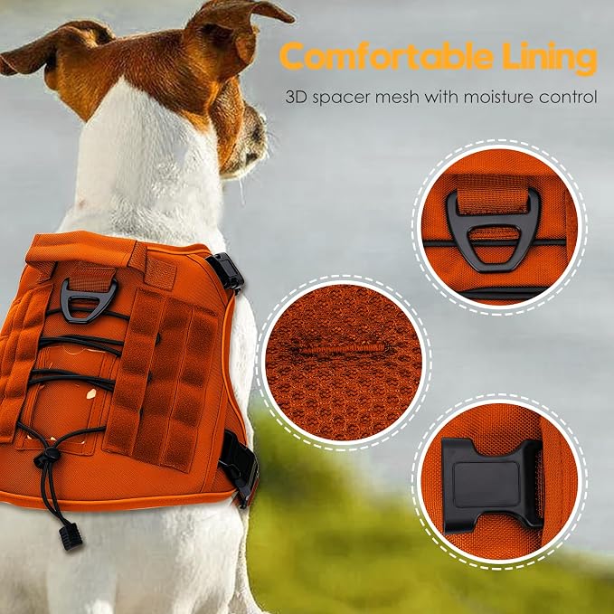 Heavy-Duty Tactical Dog Harness for Large Dogs, No Pull Adjustable Reflective Pet Vest with Molle System, K9 Military-Grade Control for Service Training, Outdoor & 10+ Breeds, Orange, X-Large - Image 2