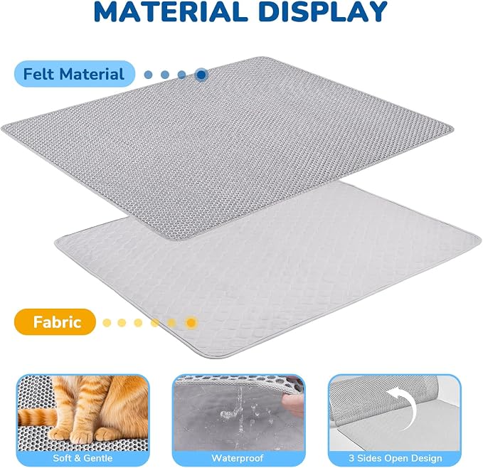 Cat Litter Mat 47" x 35" XL, Washable Urine-Proof Non-Slip Gray | Machine Washable, Upgraded Felt & Fabric Material Litter Mat for Fewer Creases, Hold 3-4 Litter Boxes, Soft on Paws - Image 5