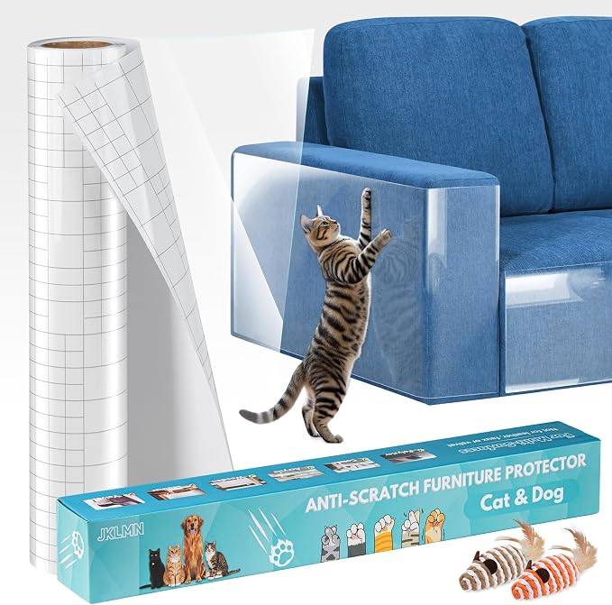 Anti-Cat Scratch Furniture Protector - Clear Vinyl Couch Protector from Cat Claws, Scratch Deterrent Tape for Sofa Corners, Single-Sided Sticky Couch Protector for Cats (200"x 16.5") by Unknown