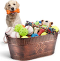 Zonon Metal Dog Toy Storage Bin with Handles 21 Quart Vintage Decorative Basket for Dog Ropes Food Living Room Decor, Galvanized Steel Pet Toy Organizer, 18x11.5x7.5 Inch (Dog's Paw) by Zonon