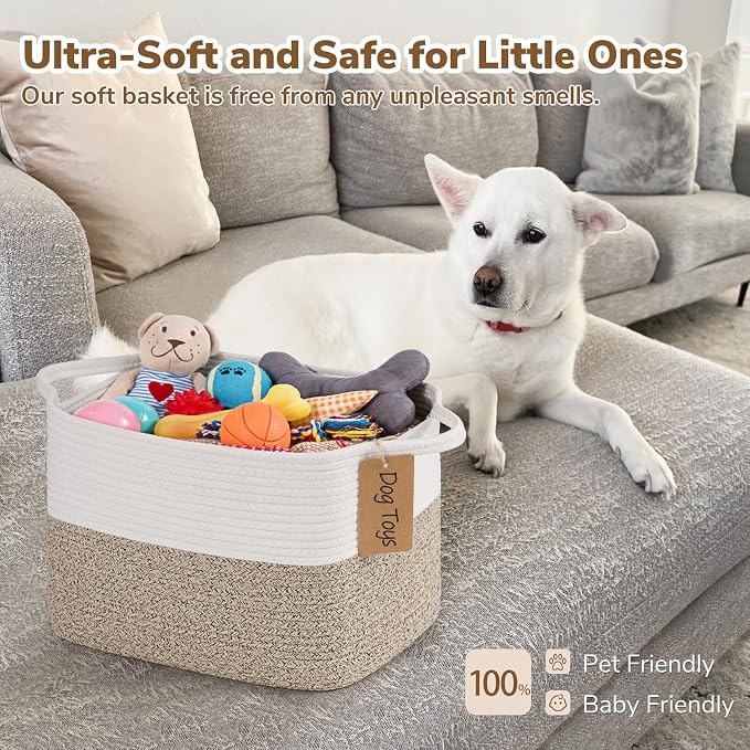 Goodpick Woven Rope Storage Basket for Shelves, Rectangle, Light Brown | 13" × 10" × 9" Stylish Gift Basket for Home Organization, Fits Dog Toys, Books & Nursery Essentials Storage, Writable Label - Image 6