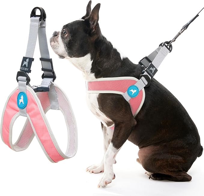 Gooby Simple Step-in III Dog Harness, Pink, Small | Slide-to-fit chest strap; Breathable inner mesh; Scratch-resistant outer; Quick-release buckle; Durable POM leash ring by Gooby