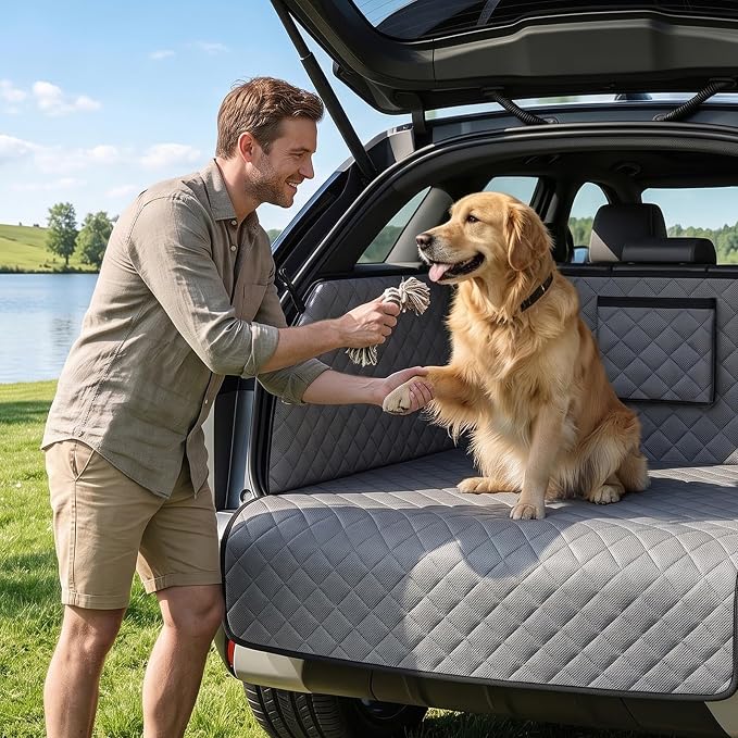 PETICON SUV Cargo Liner for Dogs, Pet Trunk Cover with Cushioned Sides | Full Coverage Non-Slip Cargo Cover with Bumper Flap Protector, Waterproof 600D Oxford, 28D High-resilience Foam, Safer Rides - Image 8