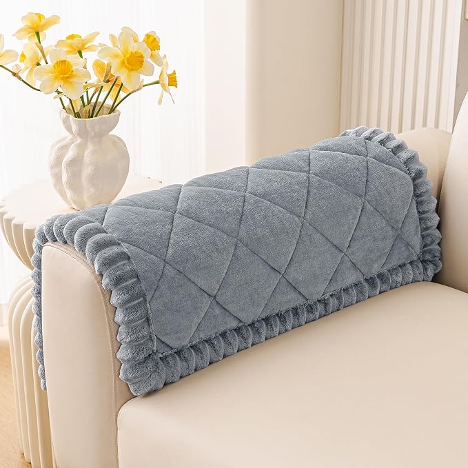 Smiry Non Slip Couch Cover for Dogs, Fuzzy Plush Pet Sofa Protector | Washable Furniture Cover for Large Dogs & Cats, Scratch & Dirt Resistant, Covers Backrest & Armrest, Grey, 20"x24", 2PC by Smiry