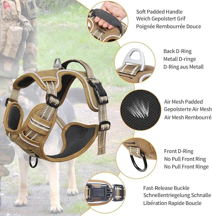 HEELE Dog Harness, Dog Harness for Small Medium Large Dogs No Pull Adjustable Padded Reflective Harness with Handle for Walking Training, Brown, M | No Choke with Control Handle, Soft Breathable Padded Pet Vest, Adjustable, Reflective Front Clip Vest f... - Image 2